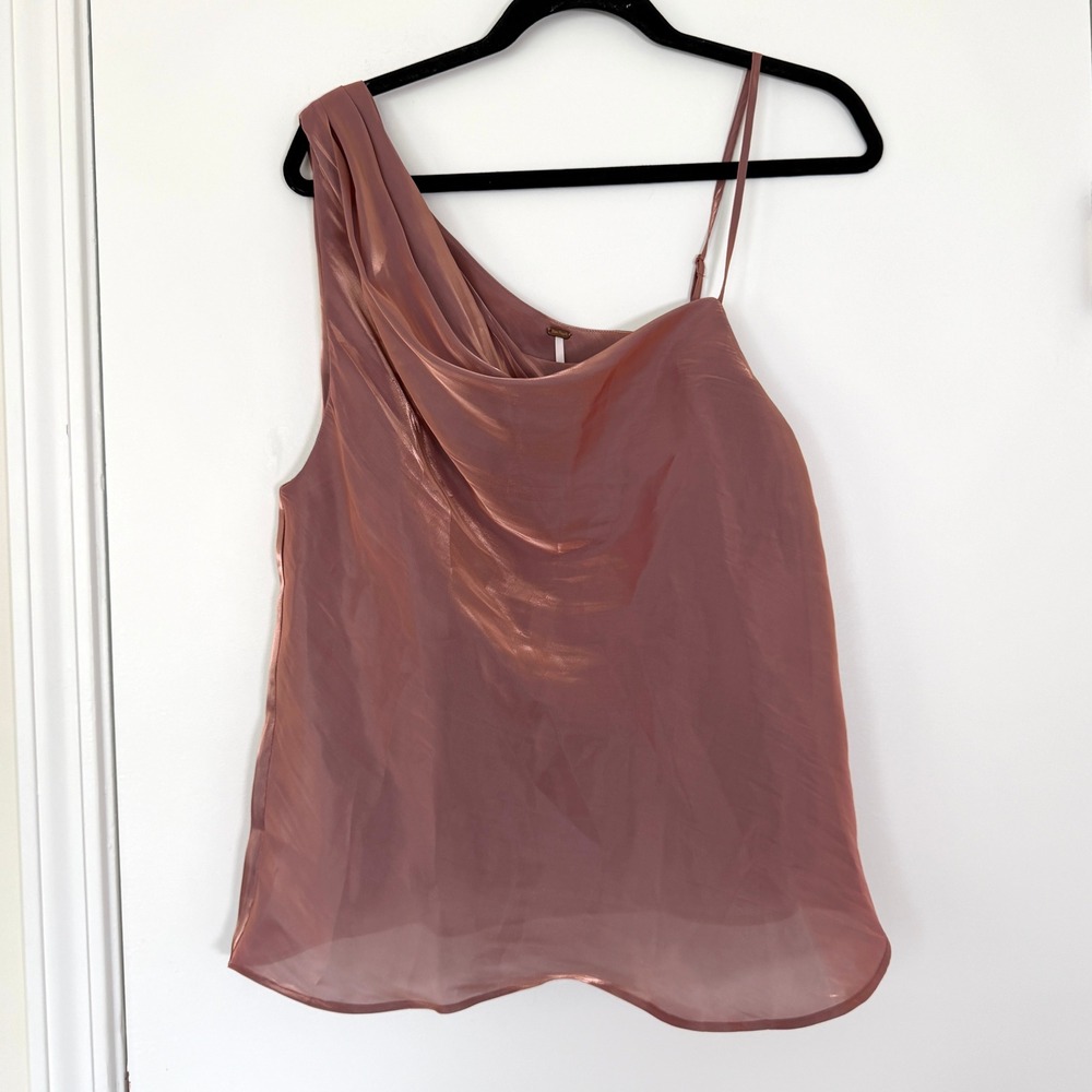 Free People Shimmy Shimmy Mauve Pink Metallic One-Shoulder Top Women's Medium - Picture 2 of 9